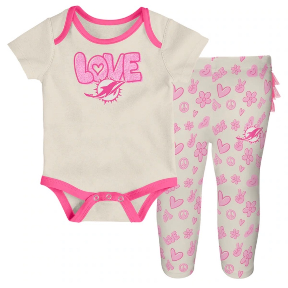 Miami Dolphins NFL All the Love Pink 2 Piece Bodysuit and Pants Set 3/6 months
